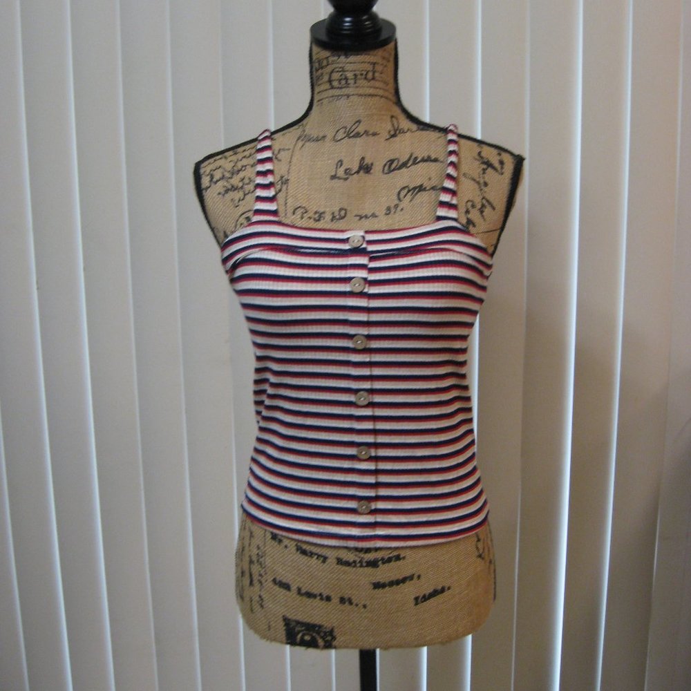 NWT DNA Couture red white blue striped tank top L large